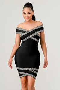 Black Printed Midi Bandage dress