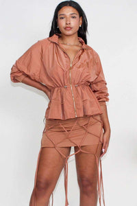 Desert Rose: Cinched Waist Windbreaker and Tassel Skirt Set - ATHINA