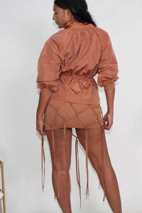 Desert Rose: Cinched Waist Windbreaker and Tassel Skirt Set - ATHINA