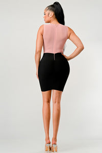 CONTRAST MESH BODYCON DRESS - ATHINA