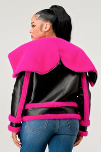 Fuchsia Flair Faux Fur Biker Jacket - ATHINA