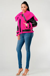 Fuchsia Flair Faux Fur Biker Jacket - ATHINA