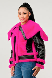 Fuchsia Flair Faux Fur Biker Jacket - ATHINA