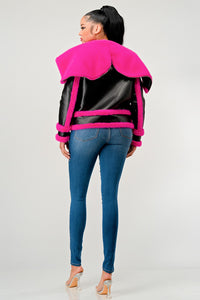 Fuchsia Flair Faux Fur Biker Jacket - ATHINA