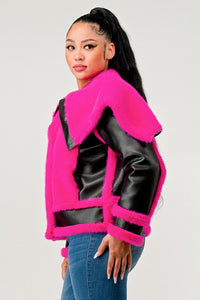 Fuchsia Flair Faux Fur Biker Jacket - ATHINA