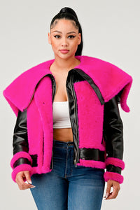 Fuchsia Flair Faux Fur Biker Jacket - ATHINA