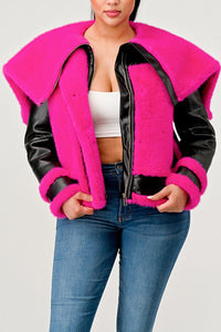 Fuchsia Flair Faux Fur Biker Jacket - ATHINA