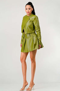 Button Up Pu Leather jacket and Skirt Set - ATHINA