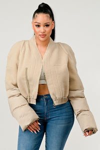 Plush Puff Sleeve Bomber Jacket - ATHINA