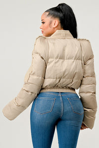 Plush Puff Sleeve Bomber Jacket - ATHINA