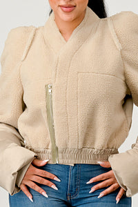 Plush Puff Sleeve Bomber Jacket - ATHINA