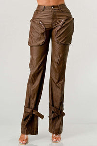 Brown Zipper Pocket Leather pants