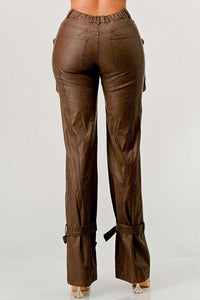 Athina PU Brown Cargo Pants - ATHINA