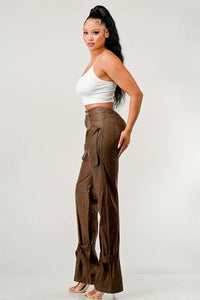 Athina PU Brown Cargo Pants - ATHINA