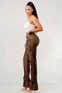 Athina PU Brown Cargo Pants - ATHINA