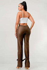 Athina PU Brown Cargo Pants - ATHINA