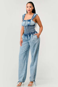 Chambray Charm Ruffled Jumpsuit | ESTIMATED SHIPPING DATE (04/30/2024) - ATHINA