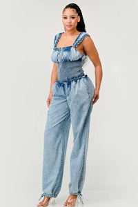 Chambray Charm Ruffled Jumpsuit | ESTIMATED SHIPPING DATE (04/30/2024) - ATHINA