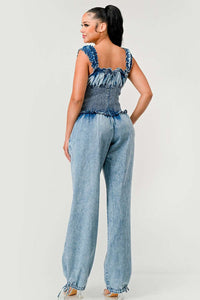 Chambray Charm Ruffled Jumpsuit | ESTIMATED SHIPPING DATE (04/30/2024) - ATHINA