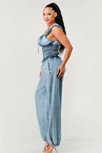 Chambray Charm Ruffled Jumpsuit | ESTIMATED SHIPPING DATE (04/30/2024) - ATHINA