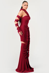 Long Sleeve Wrap Rope Maxi Dress - ATHINA