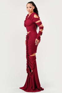 Long Sleeve Wrap Rope Maxi Dress - ATHINA