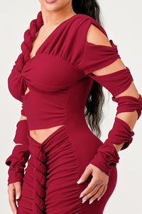 Long Sleeve Wrap Rope Maxi Dress - ATHINA