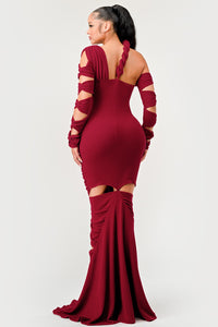 Long Sleeve Wrap Rope Maxi Dress - ATHINA