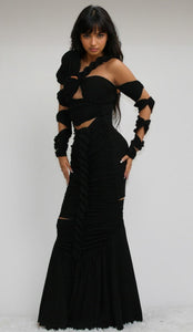 Long Sleeve Wrap Rope Maxi Dress - ATHINA