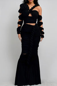 Long Sleeve Wrap Rope Maxi Dress - ATHINA