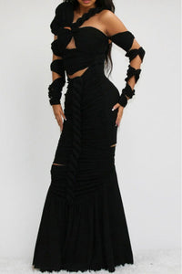 Long Sleeve Wrap Rope Maxi Dress - ATHINA