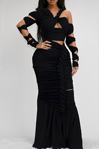 Long Sleeve Wrap Rope Maxi Dress - ATHINA