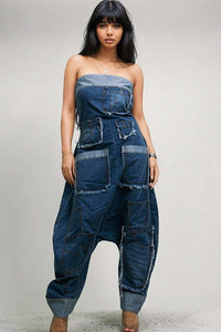 Denim Patchwork Bandeau Jumpsuit | ETIMATED SHIPPING DATE (05/10/2024) - ATHINA