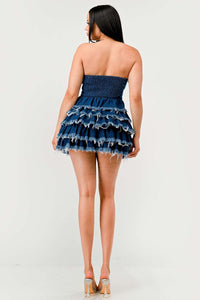 Denim Delight Tiered Ruffle Dress | ESTIMATED SHIPPING DATE (04/19/2024) - ATHINA