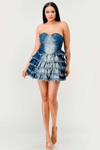 Denim Delight Tiered Ruffle Dress | ESTIMATED SHIPPING DATE (04/19/2024) - ATHINA