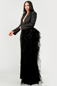 Noir Cascade Tuxedo Gown - ATHINA