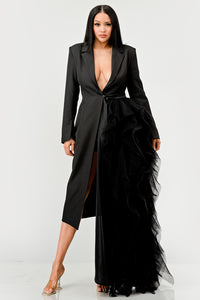 Noir Cascade Tuxedo Gown - ATHINA