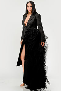 Noir Cascade Tuxedo Gown - ATHINA