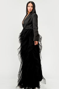 Noir Cascade Tuxedo Gown - ATHINA