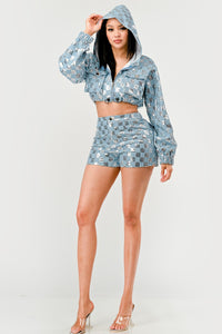 Glitz & Denim Sequin Hoodie Set - ATHINA