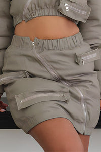 Waist Elastic Puffer Olive Skirt