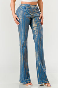 Metallic Stripe Flared Denim Jeans - ATHINA