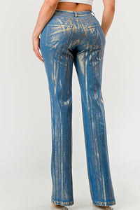 Metallic Stripe Flared Denim Jeans - ATHINA