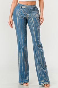 Metallic Stripe Flared Denim Jeans - ATHINA