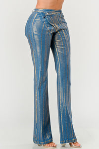 Metallic Stripe Flared Denim Jeans - ATHINA