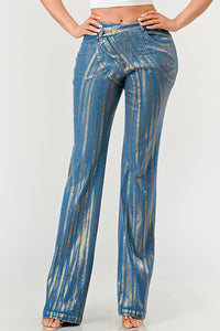 Metallic Stripe Flared Denim Jeans - ATHINA