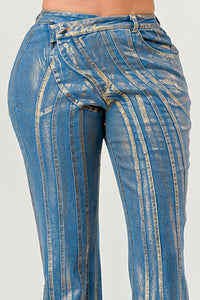 Metallic Stripe Flared Denim Jeans - ATHINA