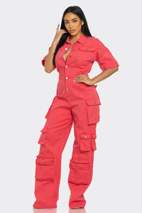 Retro Denim Cargo Jumpsuit - ATHINA