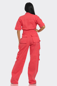 Retro Denim Cargo Jumpsuit - ATHINA