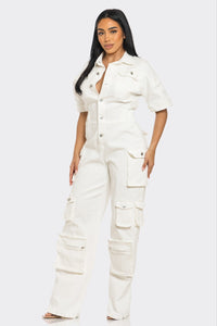 Retro Denim Cargo Jumpsuit | ESTIMATED SHIPPING DATE (05/30/2024) - ATHINA